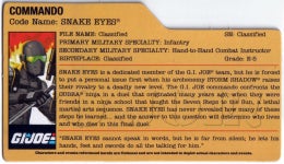 Filecard         2010 Snake Eyes V51 G I JOE File Card I.D