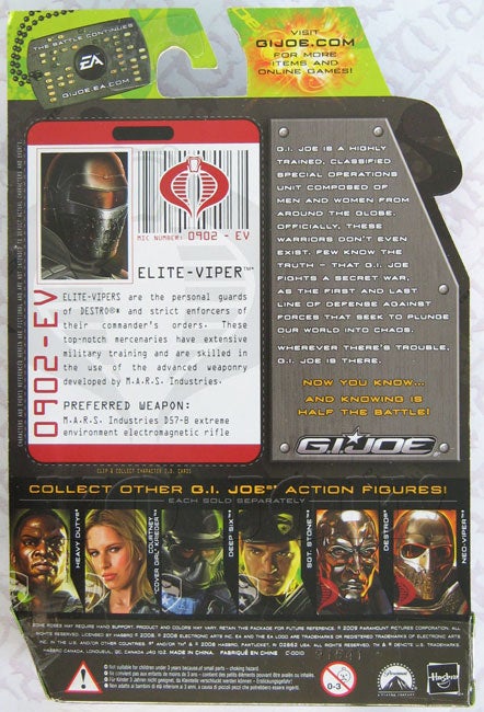 G I JOE File I.D Card Filecard       2009 Elite Viper  V1 