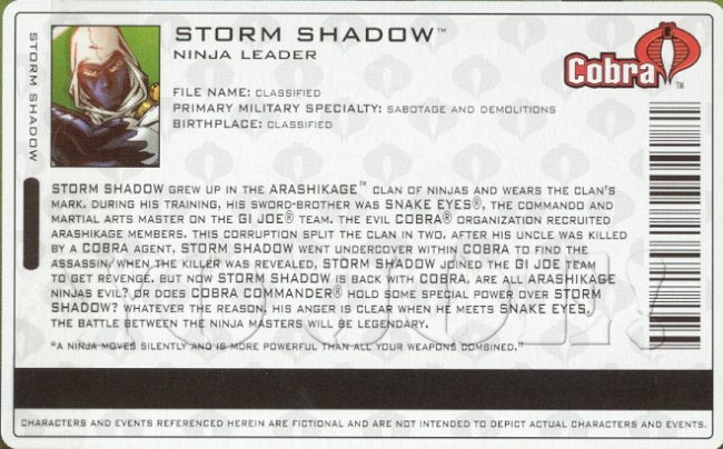 G I JOE File Card Filecard        2004  Storm Shadow V12 