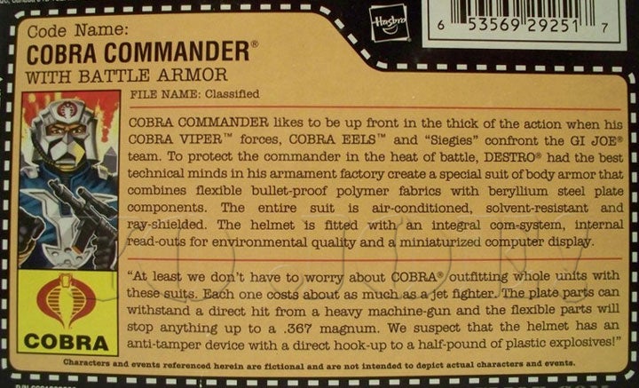 Filecard     2008 Cobra Commander V27 G I JOE File Card I.D 