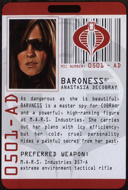 G I JOE File Card Filecard      Rise of Cobra    2009  Baroness V13 