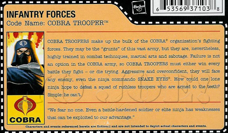 G I JOE File Card Filecard        UNCUT 2009 V13 Cobra Trooper Resolute
