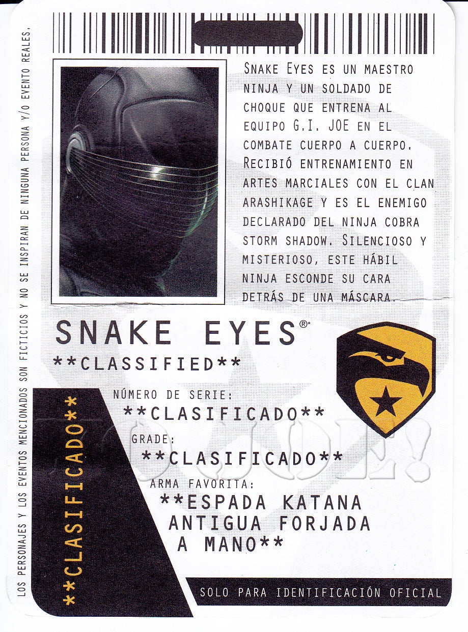 Card Filecard            1997 Snake Eyes v8 G I JOE File I.D 