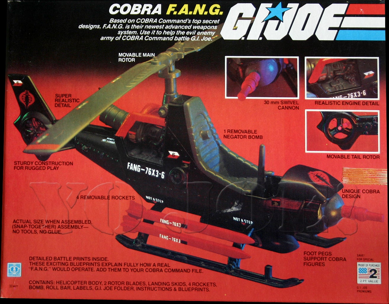 1 Red Missile for Cobra F.A.N.G Fang Helicopter 1983 GI JOE Vehicle PART ONLY 