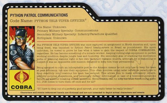 Viper GI JOE FILE CARDS Python Tele