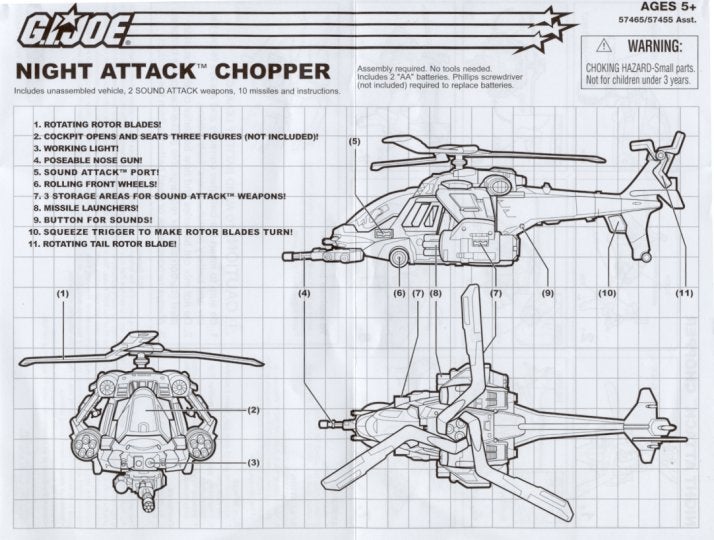 GI Joe Vehicle Night Attack Chopper Missile 2002 Original Part